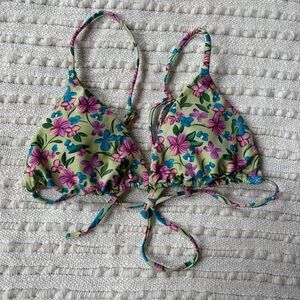 Blacbough Swim Como La Flor Green Floral Triangle Bikini Top Size Large